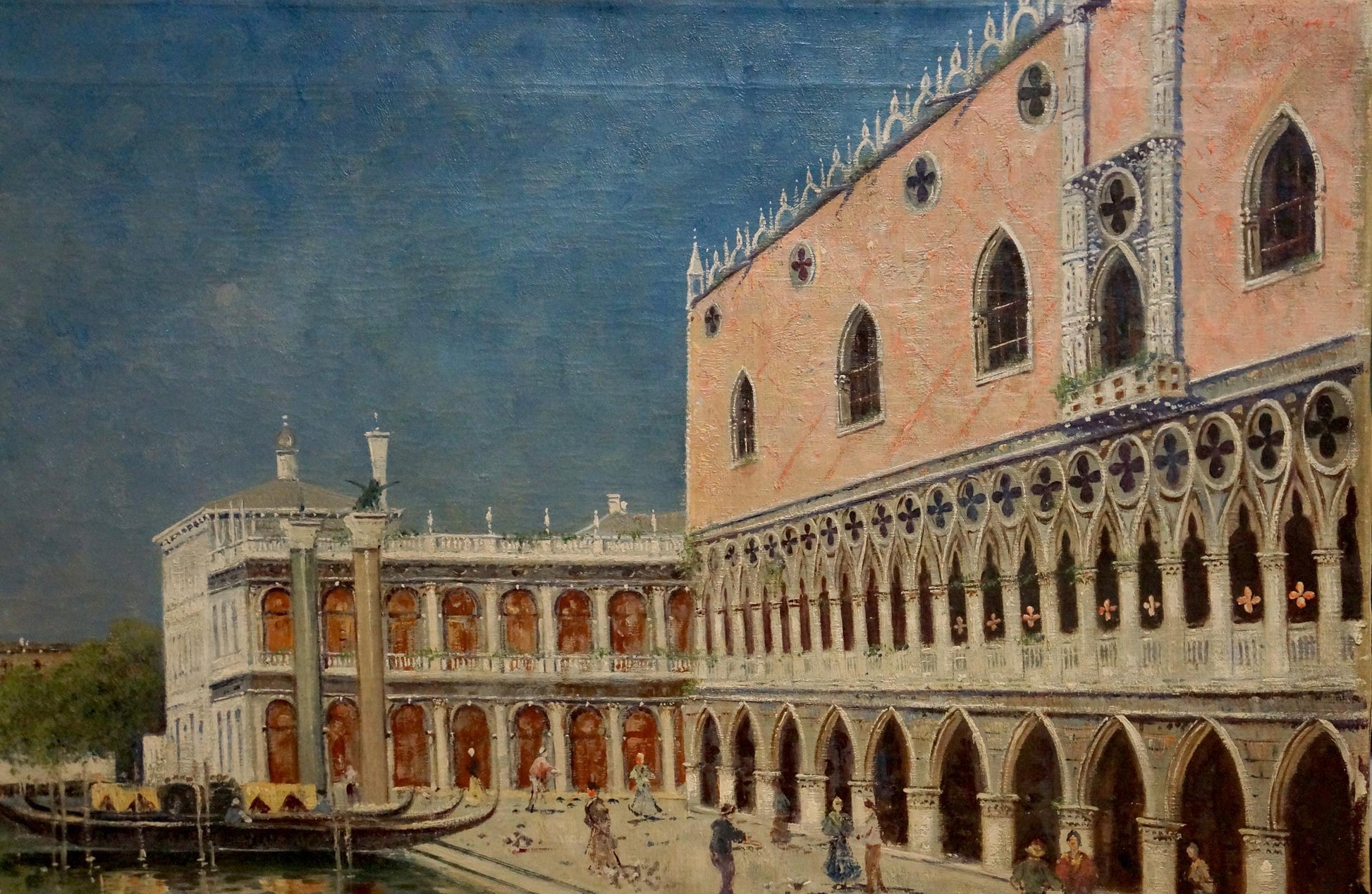 Oil painting of Doges Palace Venice pink facade gothic arches