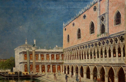 Oil painting of Doges Palace Venice pink facade gothic arches