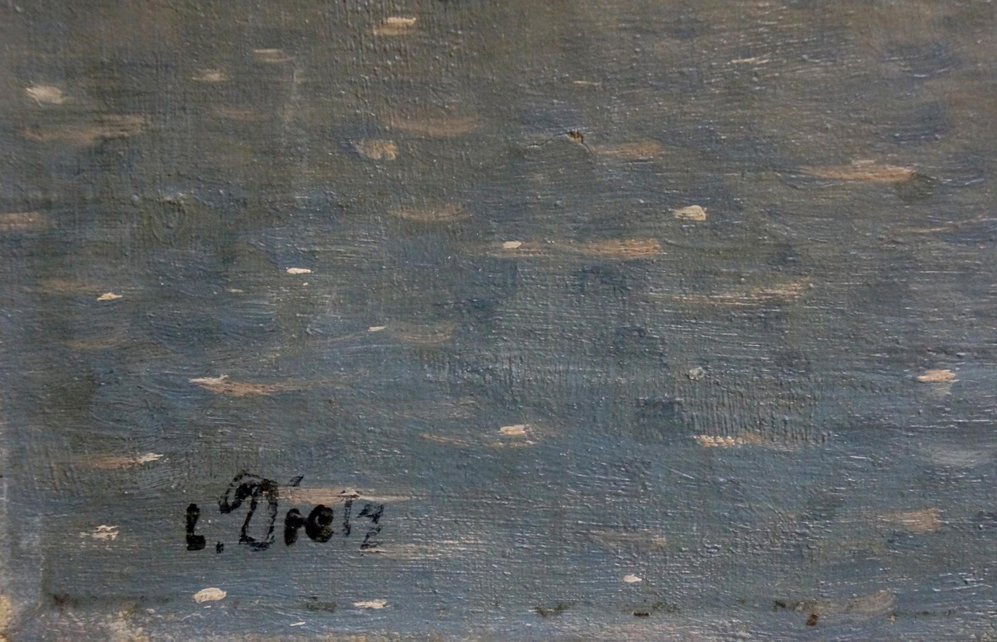 Textured dark gray oil painting surface of Venice with brown white speckles