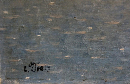 Textured dark gray oil painting surface of Venice with brown white speckles
