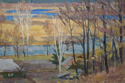 Oil painting Autumn has come by Minka Alexander Fedorovich, birch trees golden fields