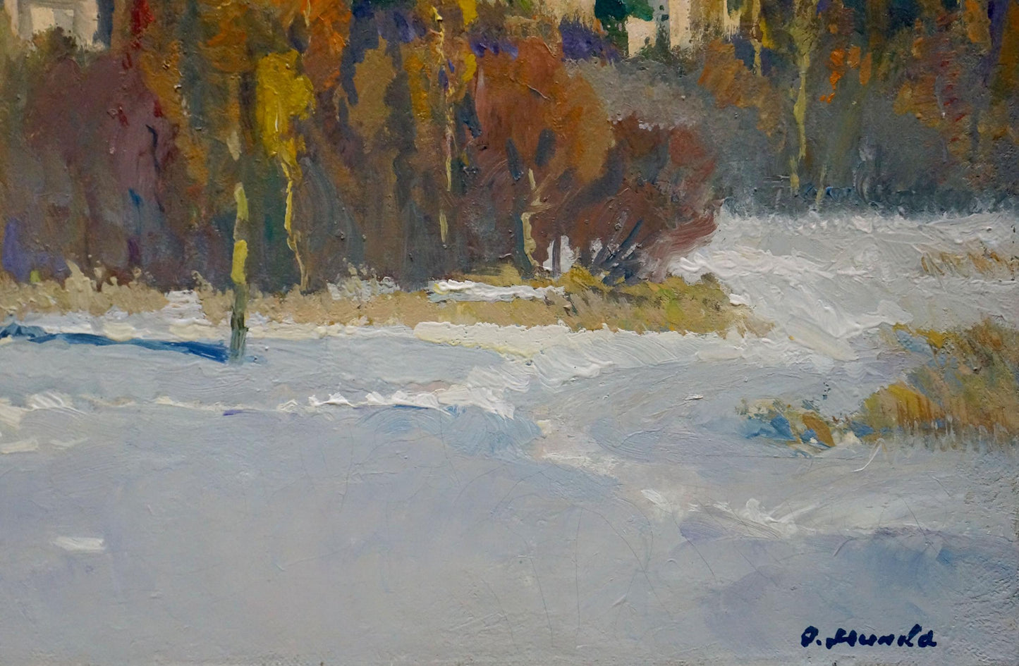Autumnal trees and churches in snowy landscape by Minka Alexander Fedorovich