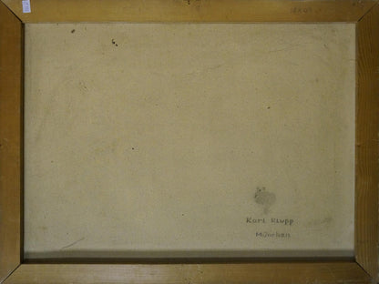 Back of oil painting Medieval castle by Karl Klupp Munchen, signed kurt klupp munchen