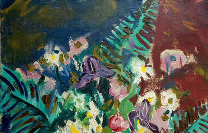 Vibrant oil painting of purple irises by Patik Volodymyr Yosypovych