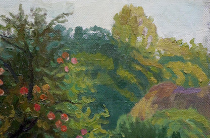 Oil painting Old apple tree by Zorko Yuri Valentinovich, lush green landscape with blossoms