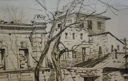 Detailed black-and-white sketch of leafless tree by Bortnikov Nikolay Fedorovich