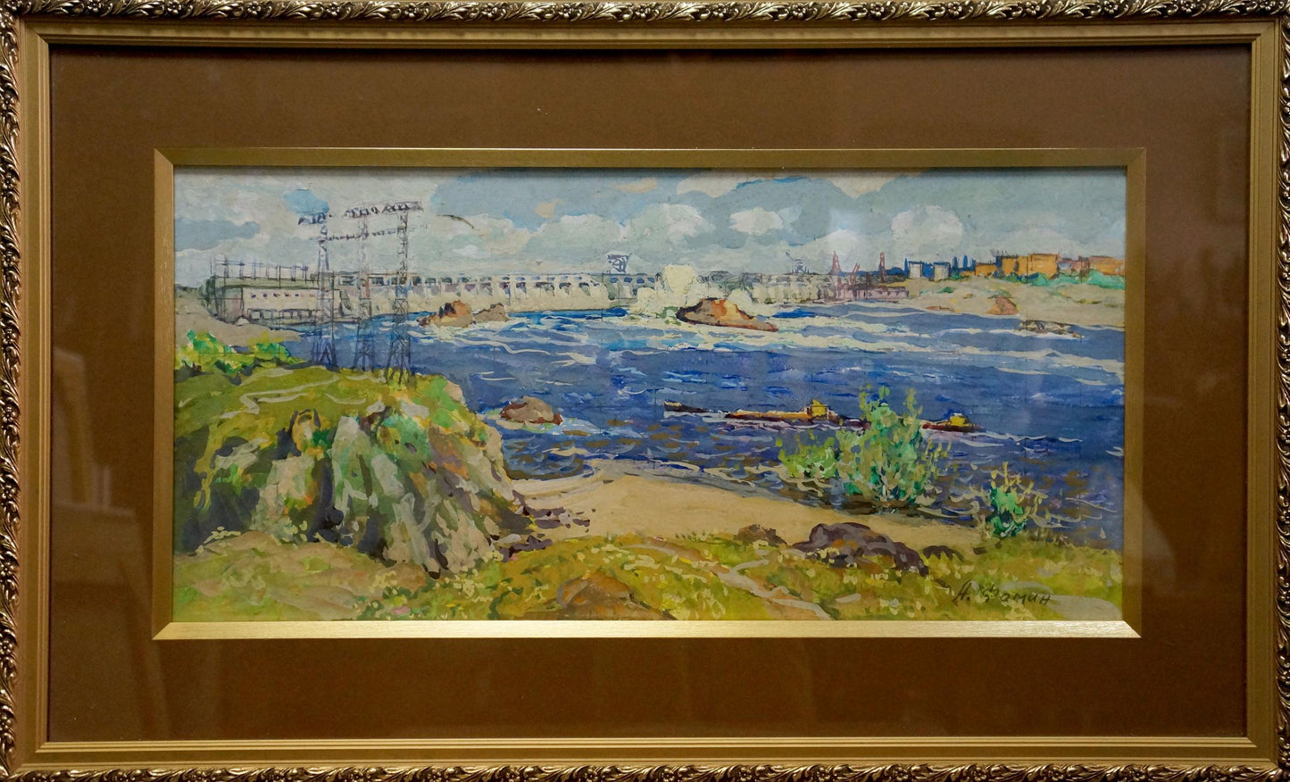 Framed Oil painting by Dam Fomin Anatoly Nikiforovich: coastal waves and cliffs
