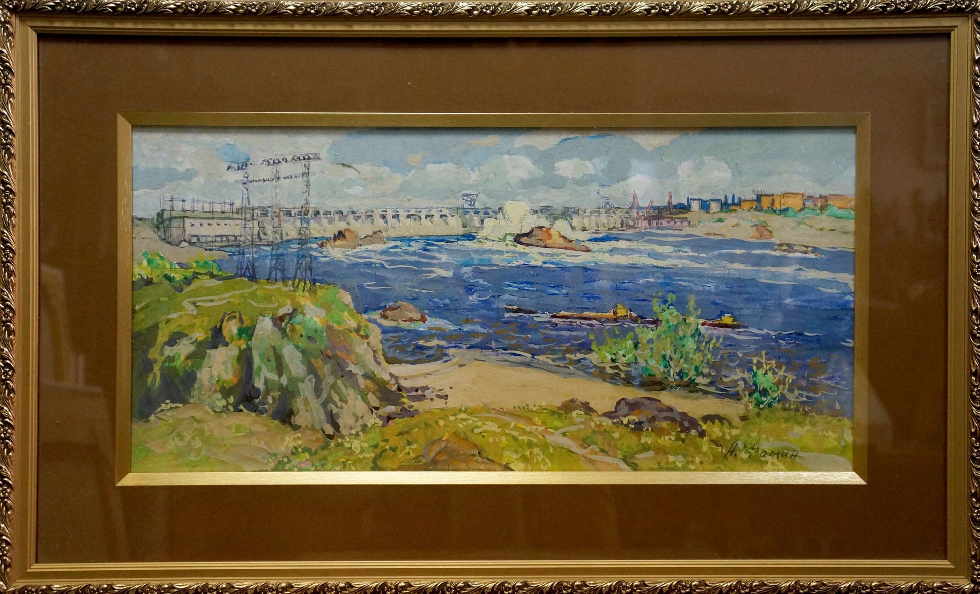 Framed Oil painting by Dam Fomin Anatoly Nikiforovich: coastal waves and cliffs