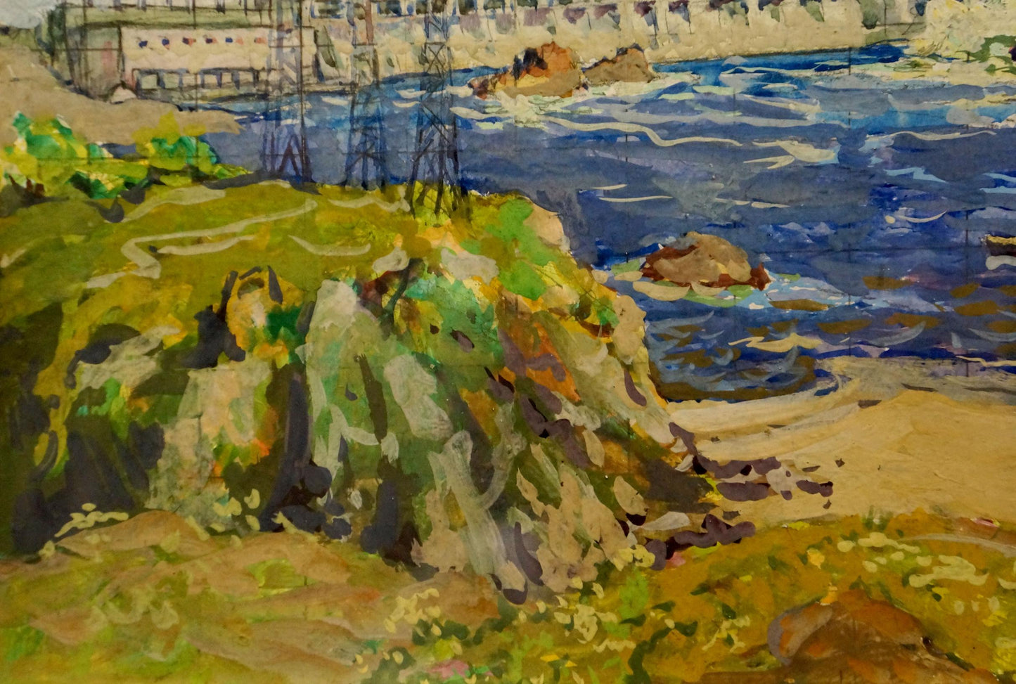 Vibrant watercolor of rocky shoreline by Dam Fomin Anatoly Nikiforovich