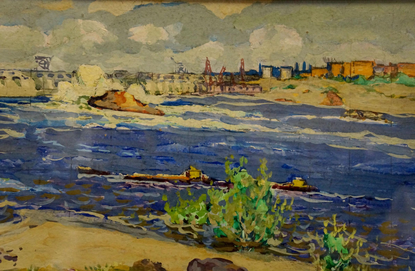 Oil painting Dam by Fomin Anatoly Nikiforovich: vibrant coastal scene