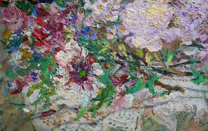 Vibrant oil painting of lush flowers by Alexander Aleksandrovich Vinogradov