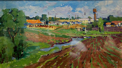 Vibrant impressionist oil painting by Fomin Anatoly Nikiforovich of rural landscape