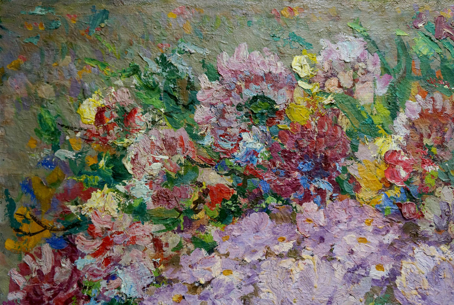 Oil painting of vibrant flowers by Alexander Aleksandrovich Vinogradov