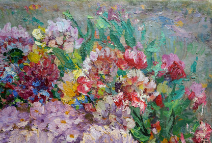 Vibrant impressionist oil painting of floral garden by Alexander Aleksandrovich Vinogradov