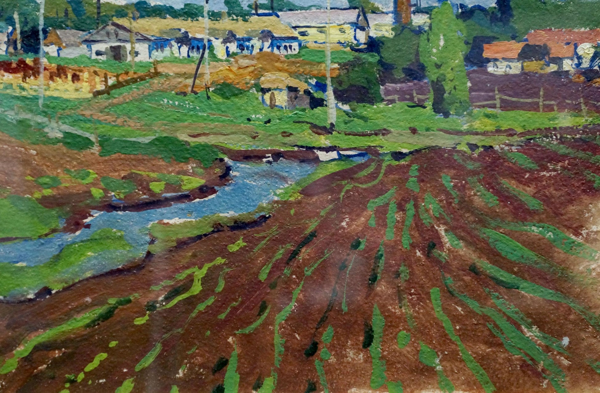 Vibrant impressionist oil painting by Fomin Anatoly Nikiforovich of rural landscape