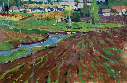 Vibrant impressionist oil painting by Fomin Anatoly Nikiforovich of rural landscape