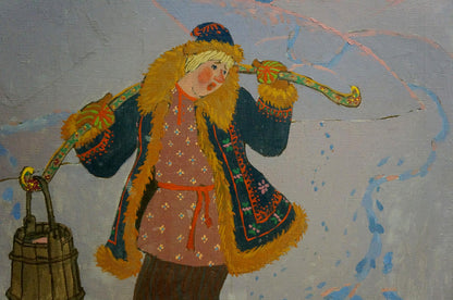 Oil painting Mistress of the Water by Semenov A.N.: child in embroidered blue coat