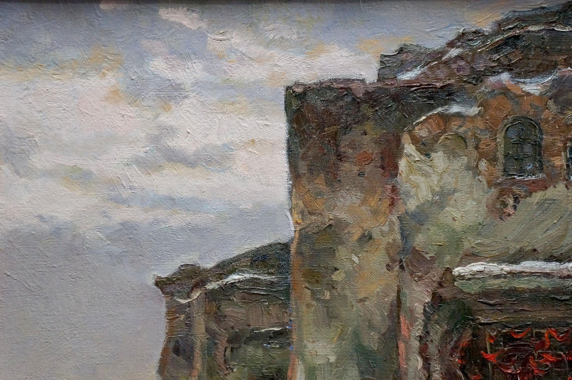 Oil painting of winter landscape weathered stone building by Minka Alexander Fedorovich