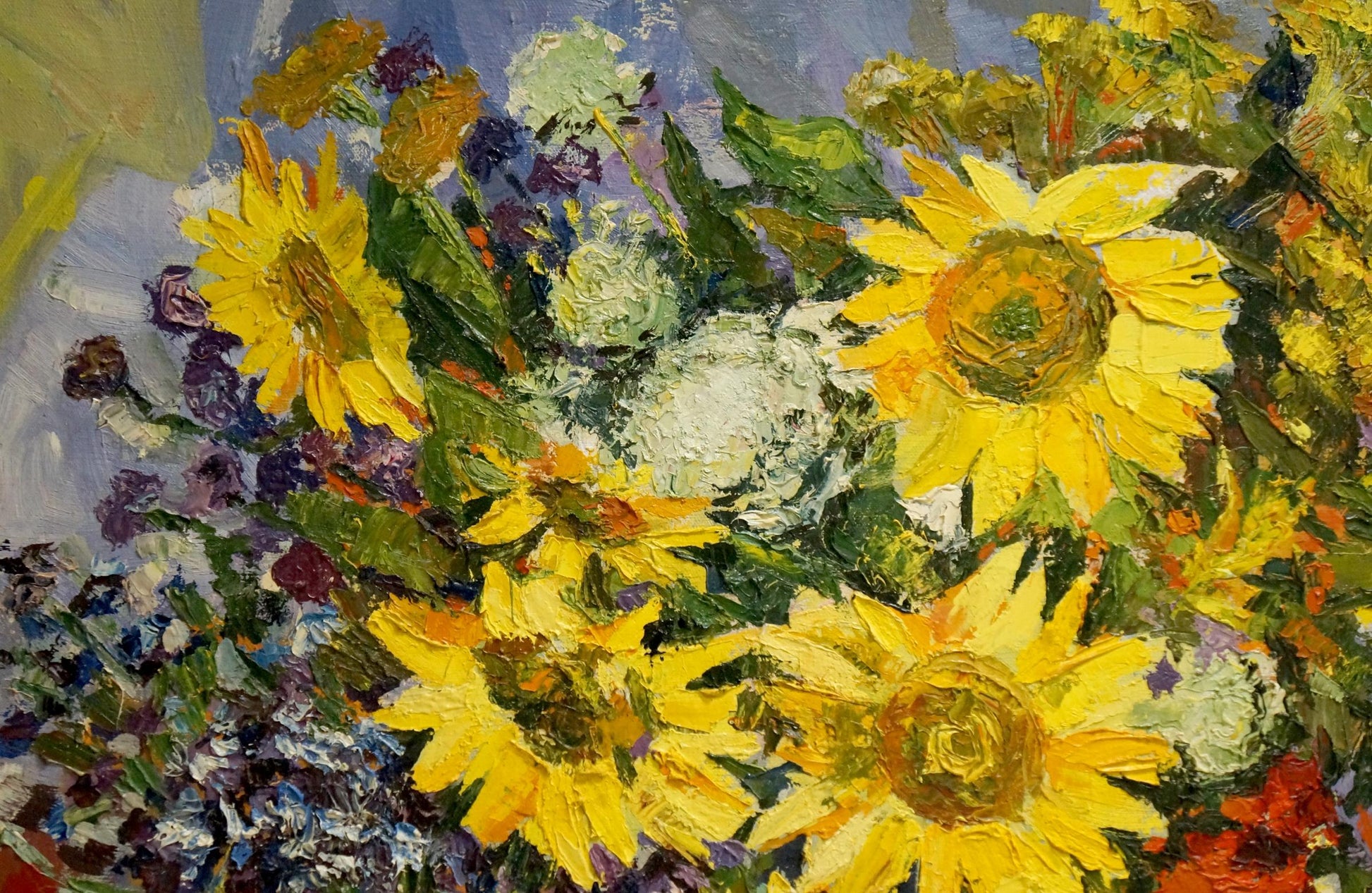 Vibrant yellow sunflowers oil painting by Kolomoitsev Petr Mikhailovich