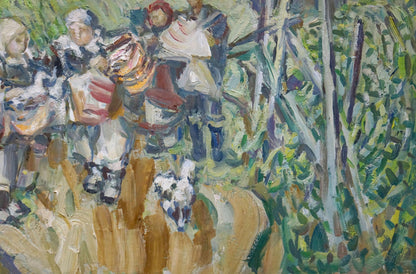 Impressionistic oil painting of village life by Limar Anatoly Pavlovich