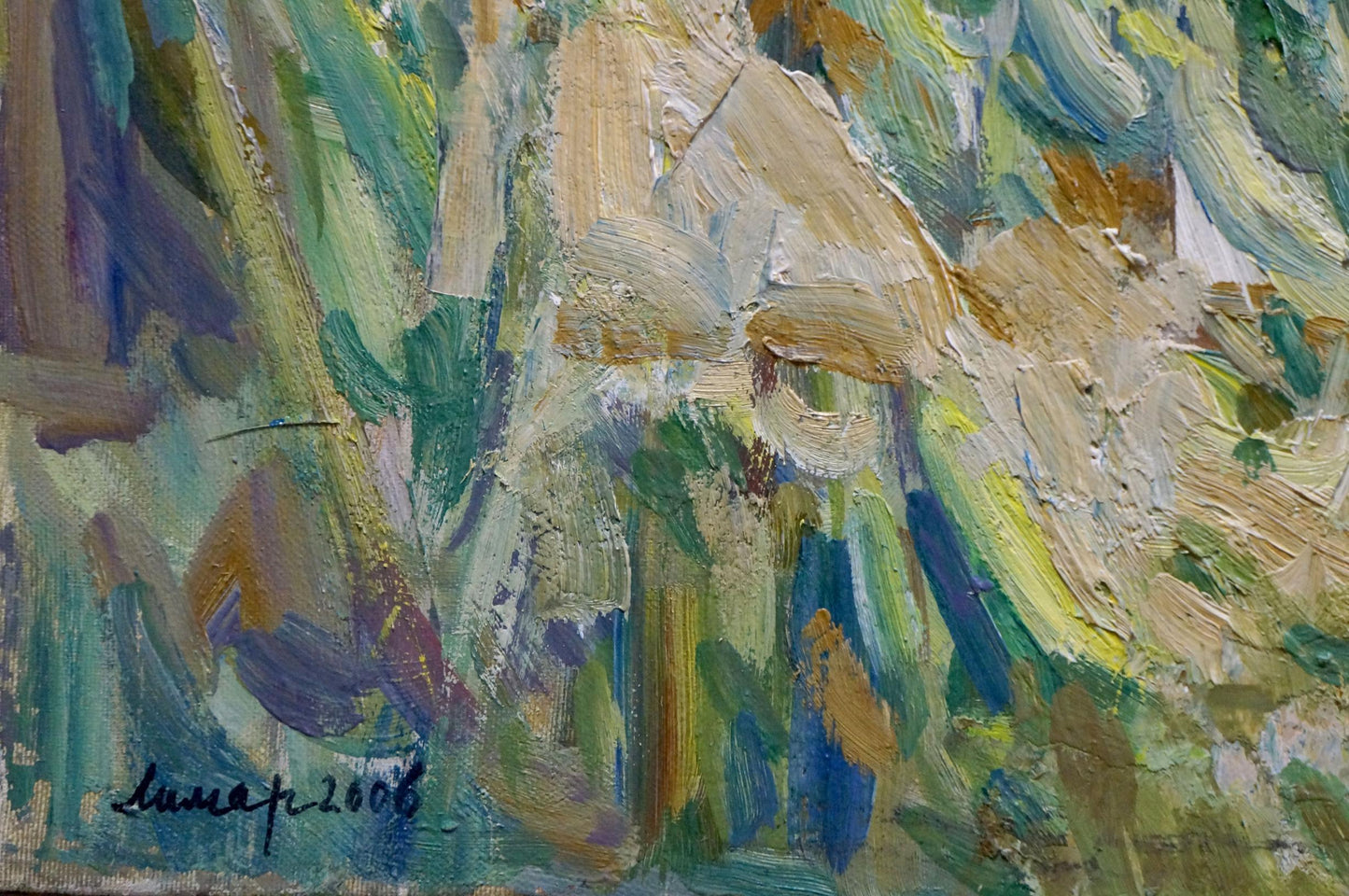 Abstract oil painting of village life by Limar Anatoly Pavlovich