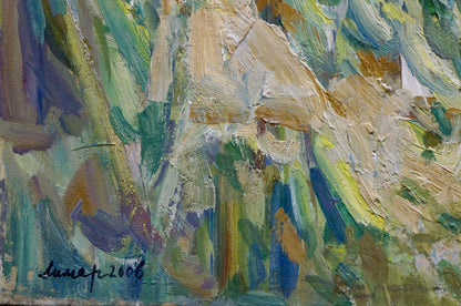 Abstract oil painting of village life by Limar Anatoly Pavlovich