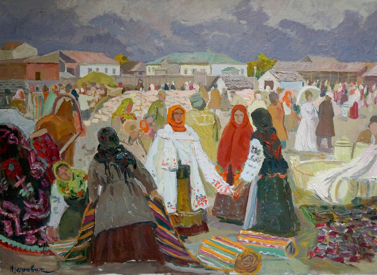 Oil painting On the Market by Yuzefovich Natalia Vladimirovna, vibrant village scene