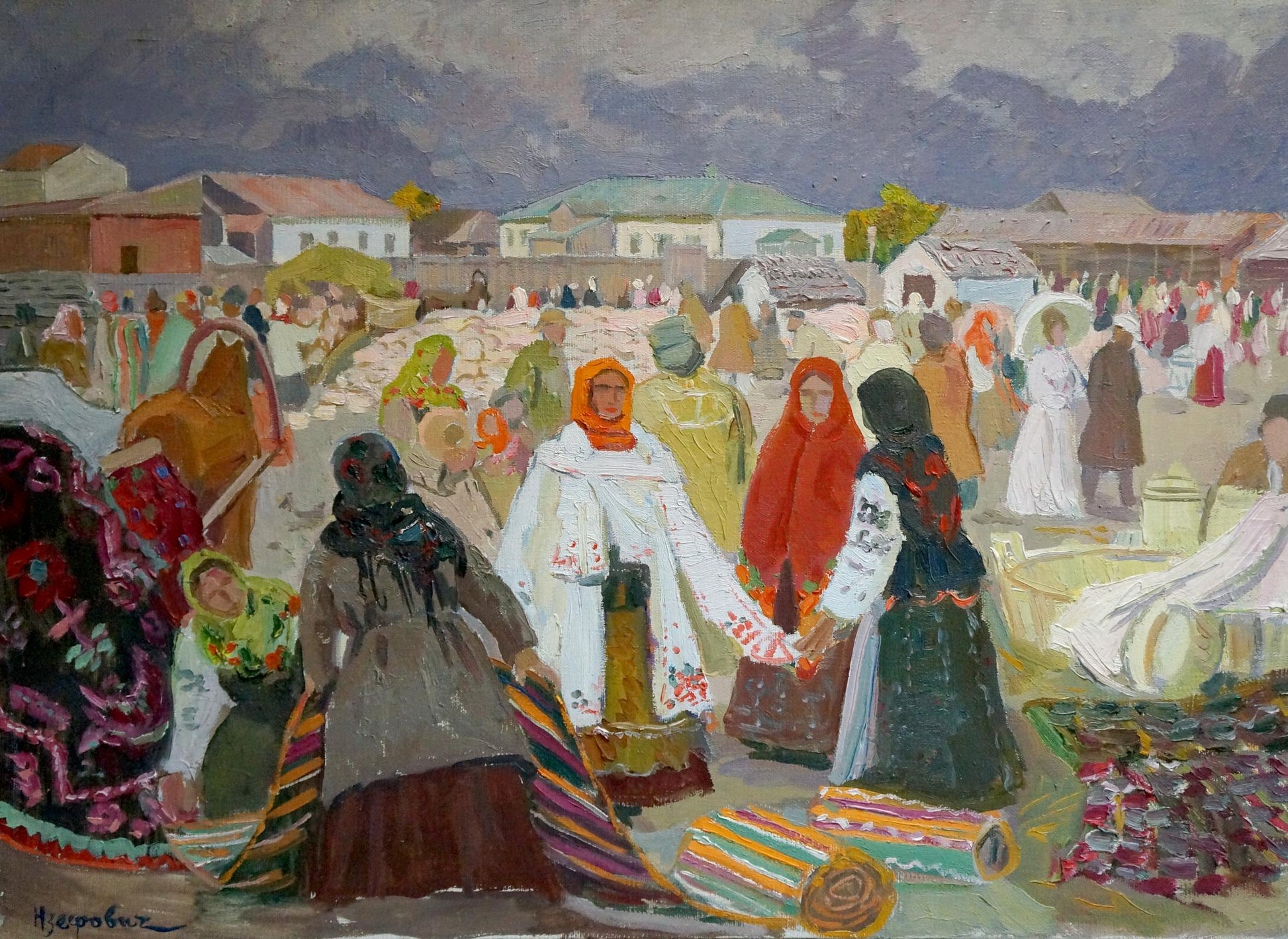 Oil painting On the Market by Yuzefovich Natalia Vladimirovna, vibrant village scene