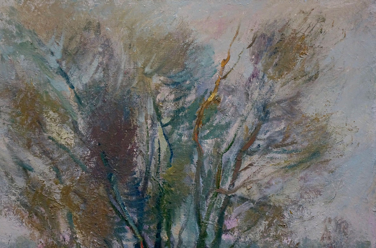 Oil painting Near the river by Minka Alexander Fedorovich: bare tree branches