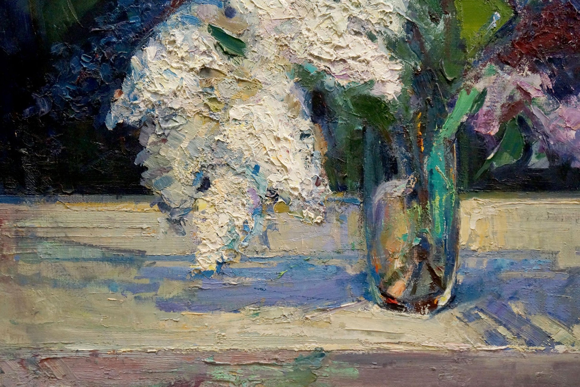 Oil painting Night by Zaborovsky Leonid Alexandrovich: textured hydrangeas vase