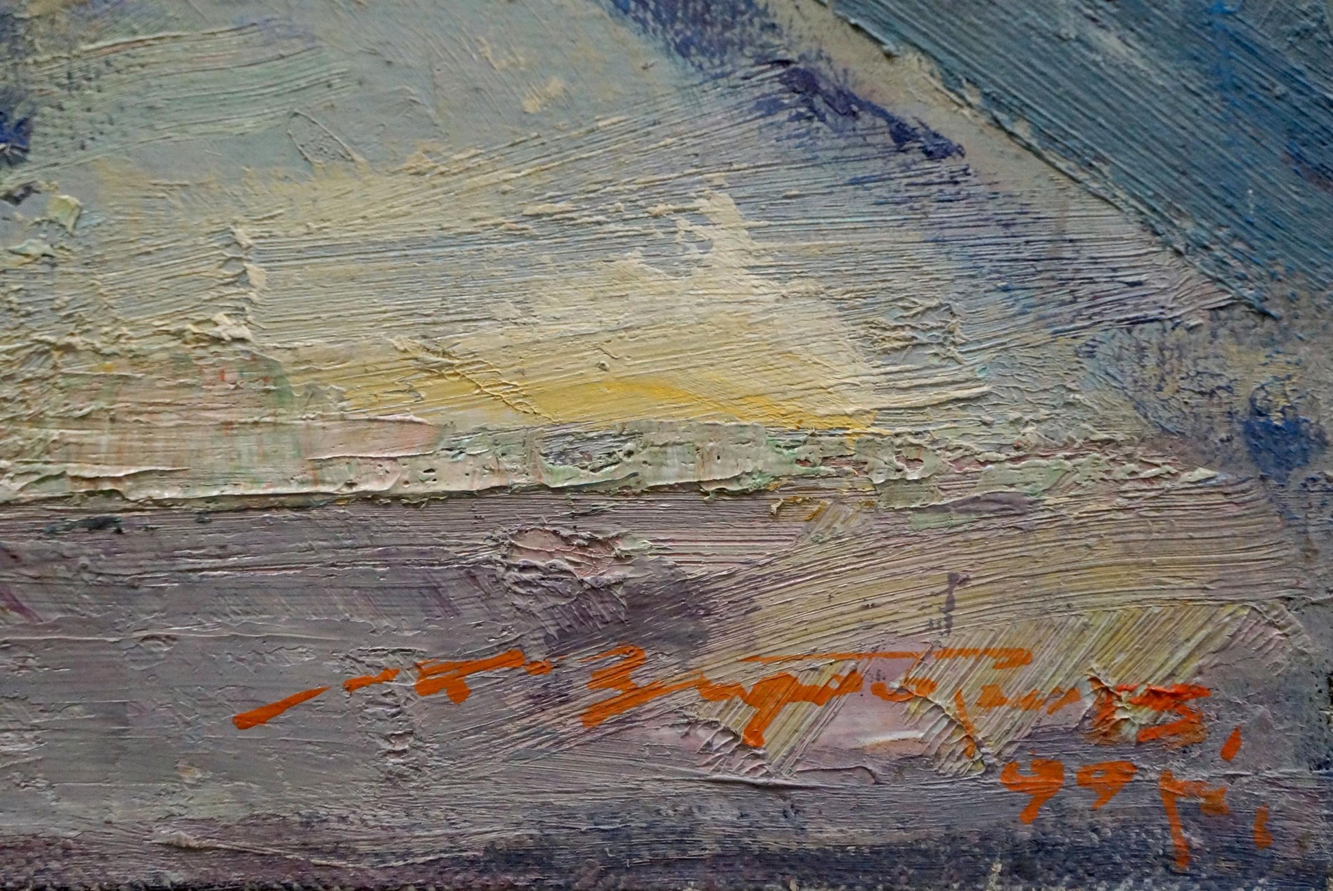 Oil painting Night by Zaborovsky Leonid Alexandrovich, textured muted blues and grays