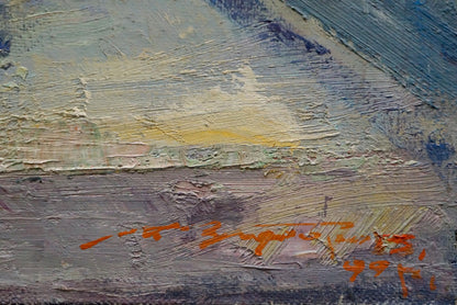 Oil painting Night by Zaborovsky Leonid Alexandrovich, textured muted blues and grays