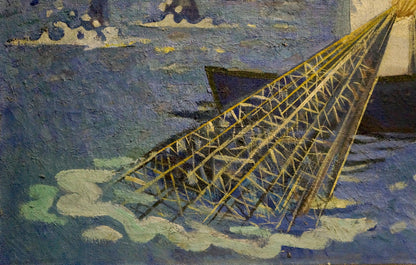 Oil painting of Grandfather fishing by Vasily Sergeevich Ryabchenko on golden-yellow lattice frame