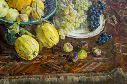 Oil painting of green grapes, purple grapes, yellow quinces by Zhuravlev Viktor Nikiforovich