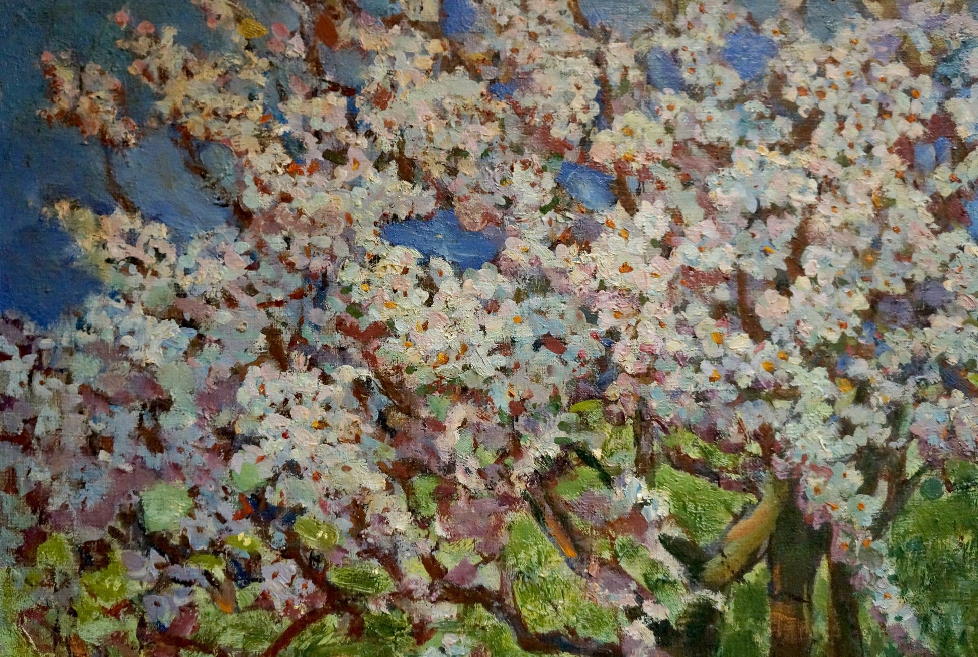 Vibrant impressionist oil painting of tree blooms by Yanchak Elena Vaclavovna