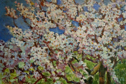 Vibrant impressionist oil painting of tree blooms by Yanchak Elena Vaclavovna