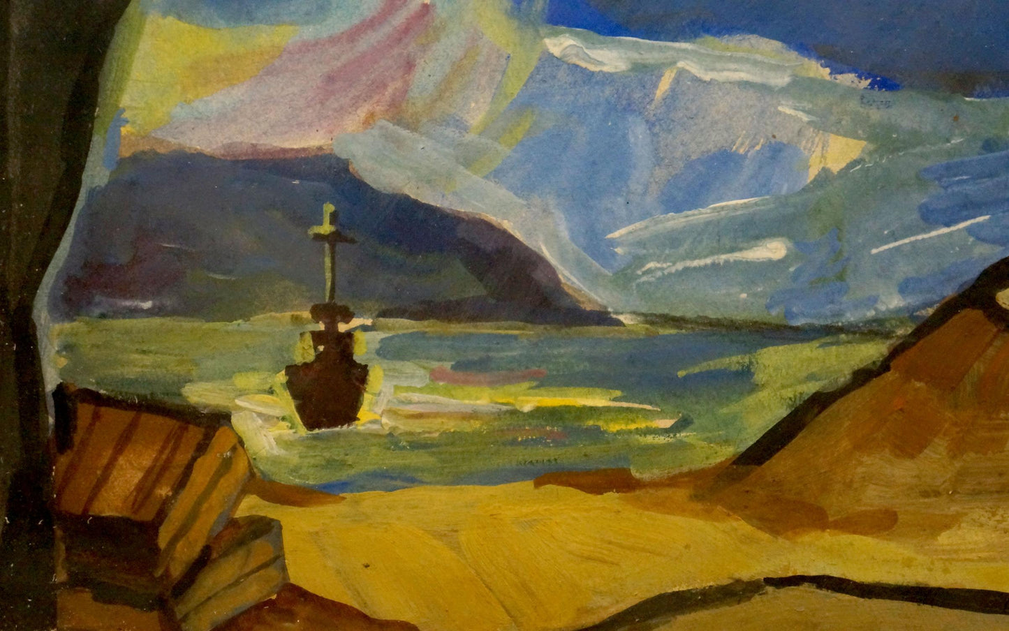 Oil painting by Deineka Alexander Alexandrovich: dark ship on vibrant seas