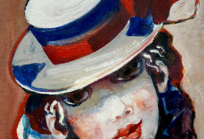Oil painting by Nikolay Nikolaevich Prokopenko: girl in striped hat