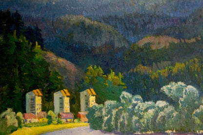Oil painting Road to the city by Mynka Alexander Fedorovich, serene mountain village