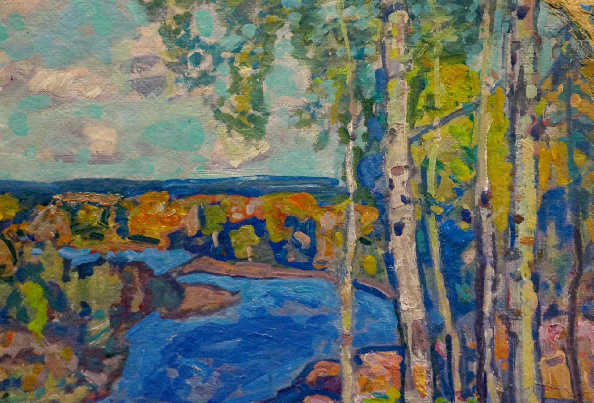 Vibrant impressionist oil painting of birch trees by Gaiduk Viktor Kirillovich