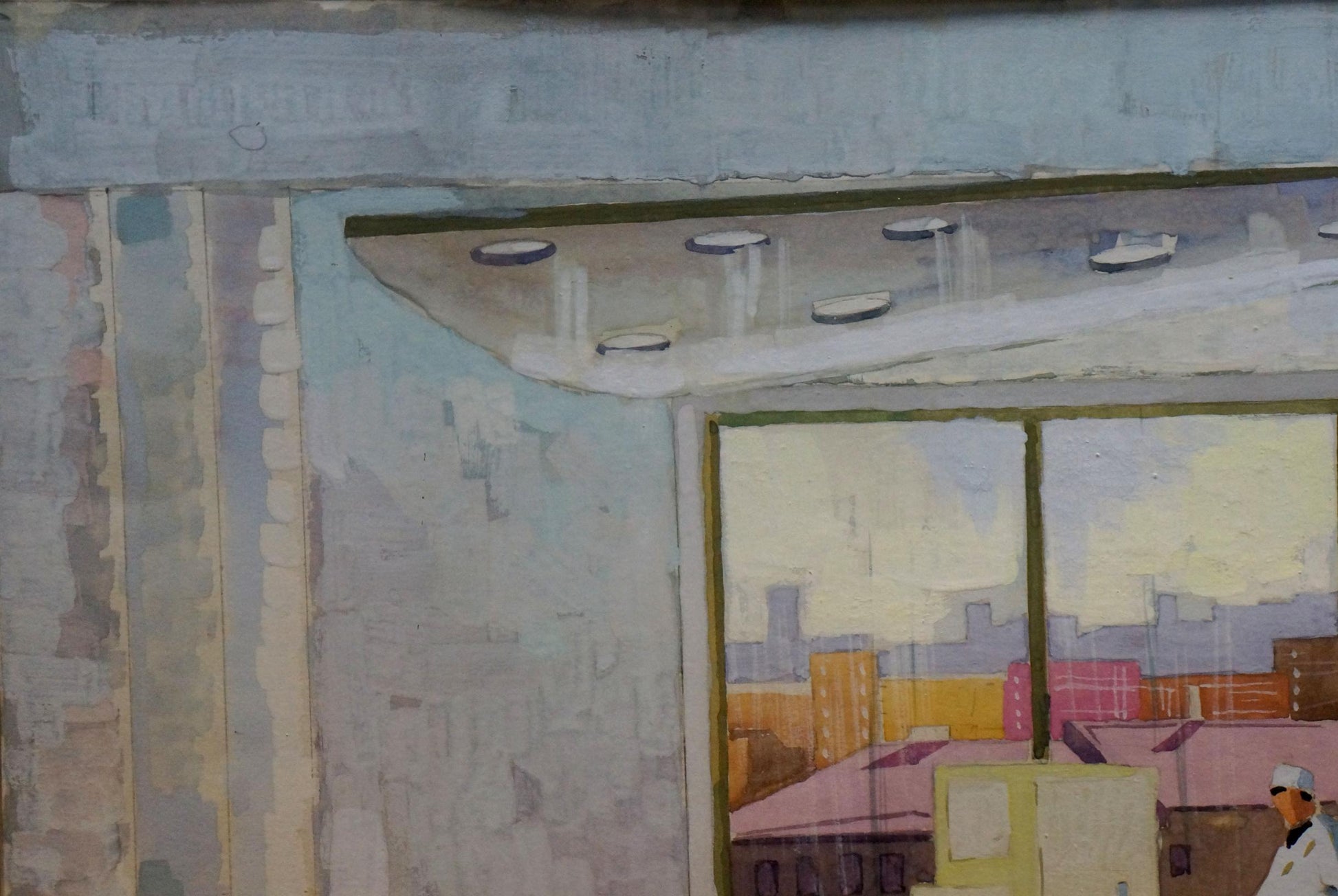 Weathered light gray concrete overhang underside in Deineka Pastel painting