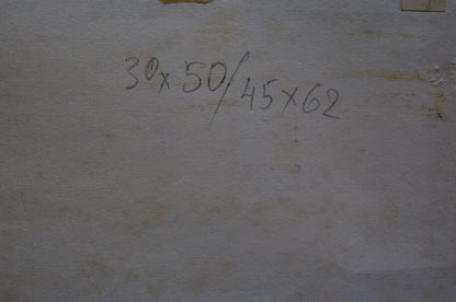 Back of Deineka Pastel painting with handwritten 30x50/45x62 measurements