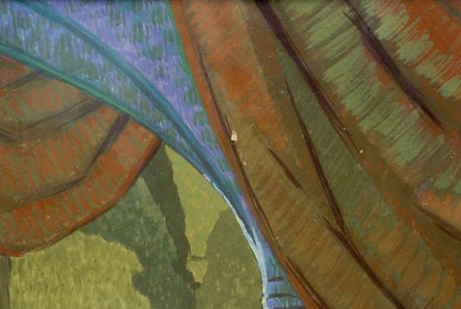Textured abstract Deineka painting Stairs to the hall in blue orange green brown