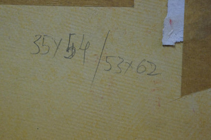 Handwritten measurements in black ink on back of Deineka Pastel painting