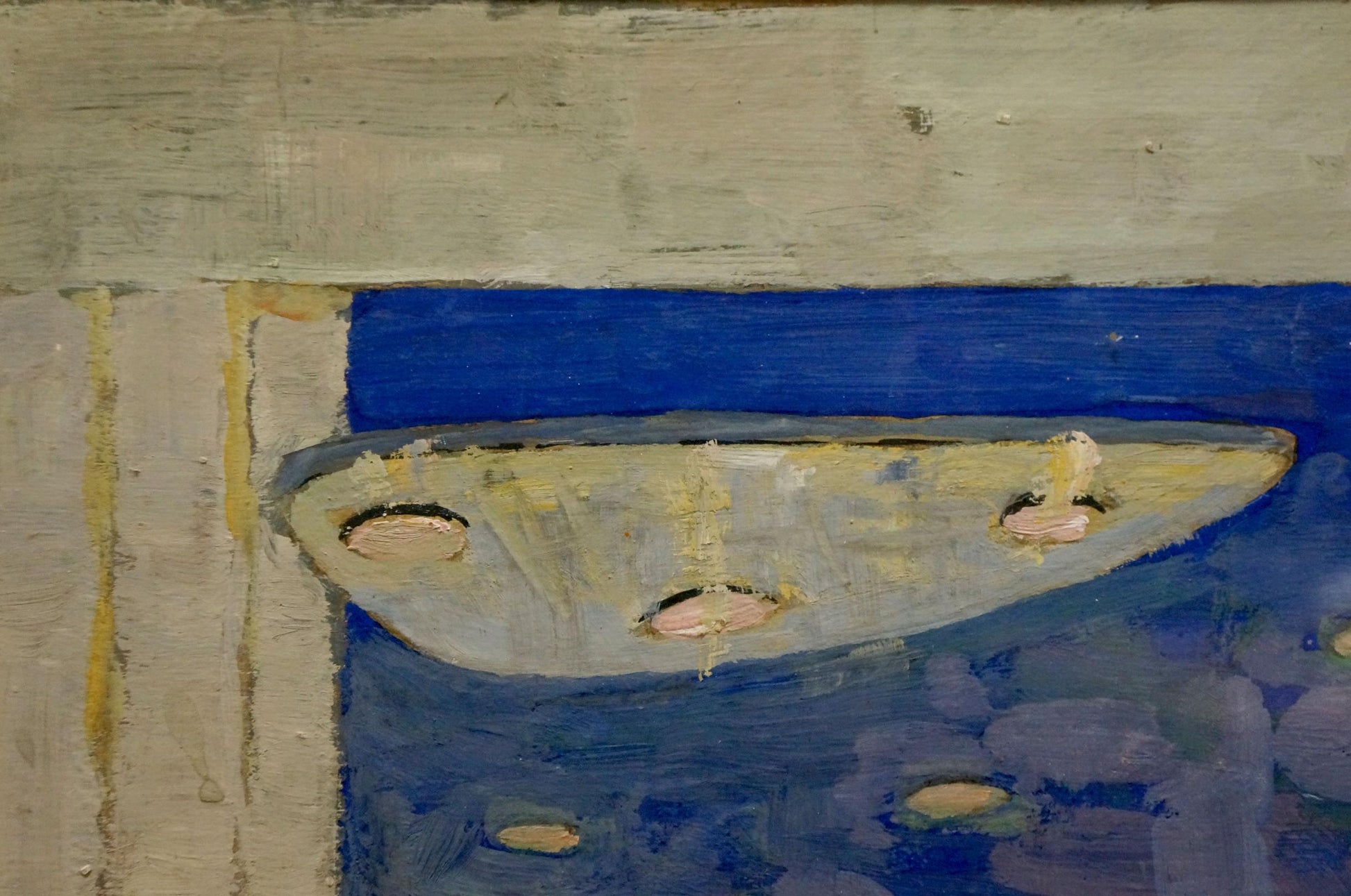 Pastel painting by Deineka Alexander Alexandrovich: pale lily pad on blue water