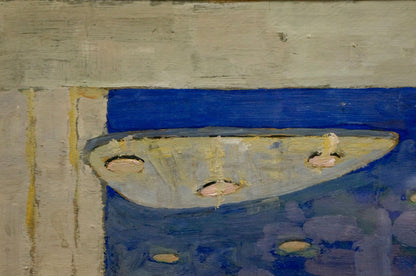 Pastel painting by Deineka Alexander Alexandrovich: pale lily pad on blue water