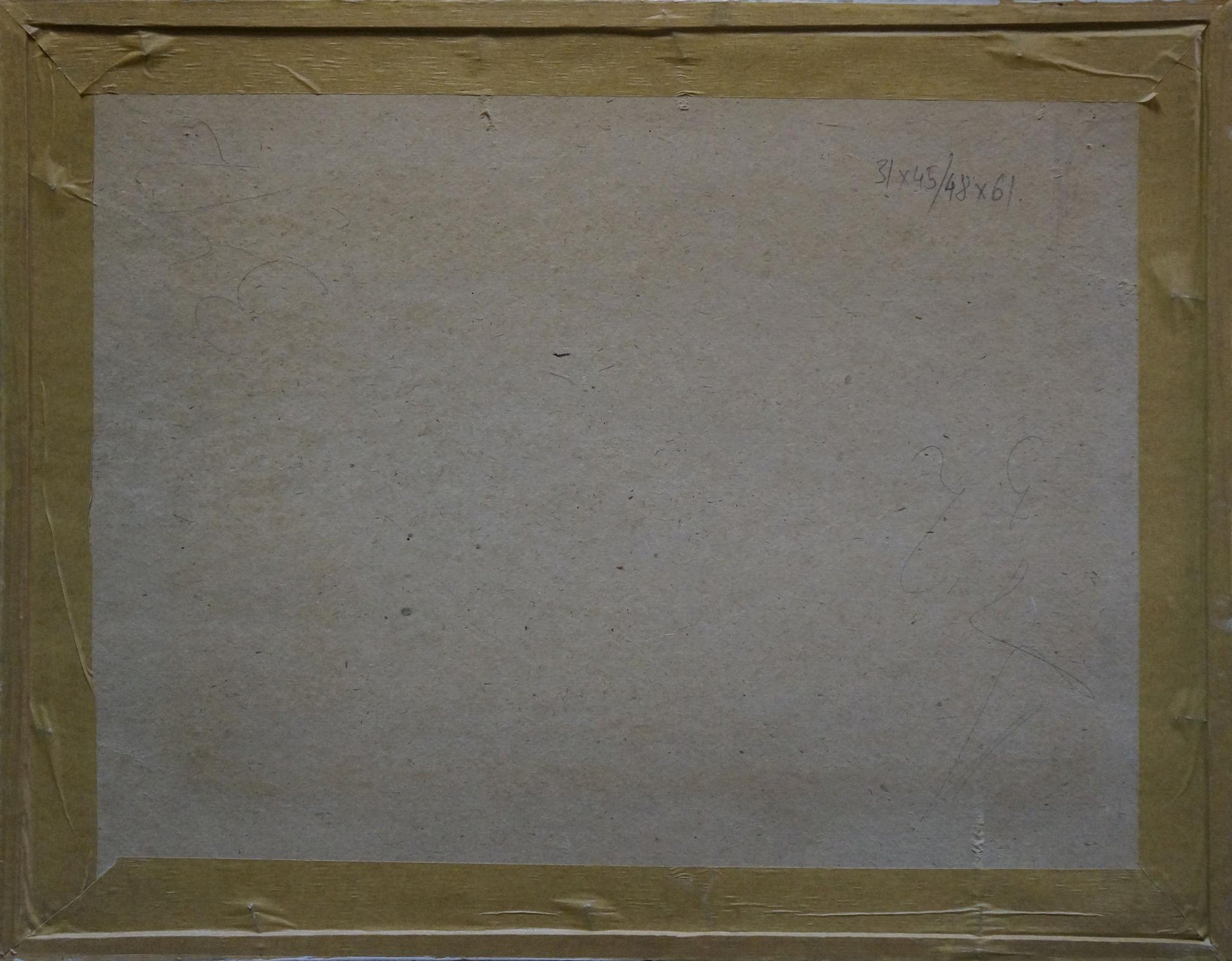 Back of framed Pastel painting Night by Deineka Alexander Alexandrovich with beige cardboard and yellowish tape