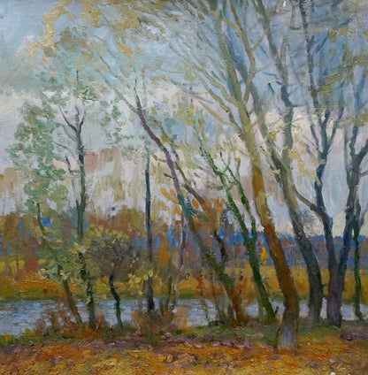 Oil painting Autumn landscape by Alexander Minka: impressionistic forest scene