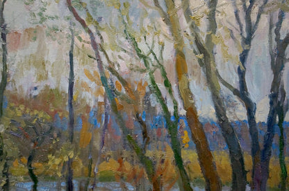 Oil painting Autumn landscape by Alexander Minka with slender trees