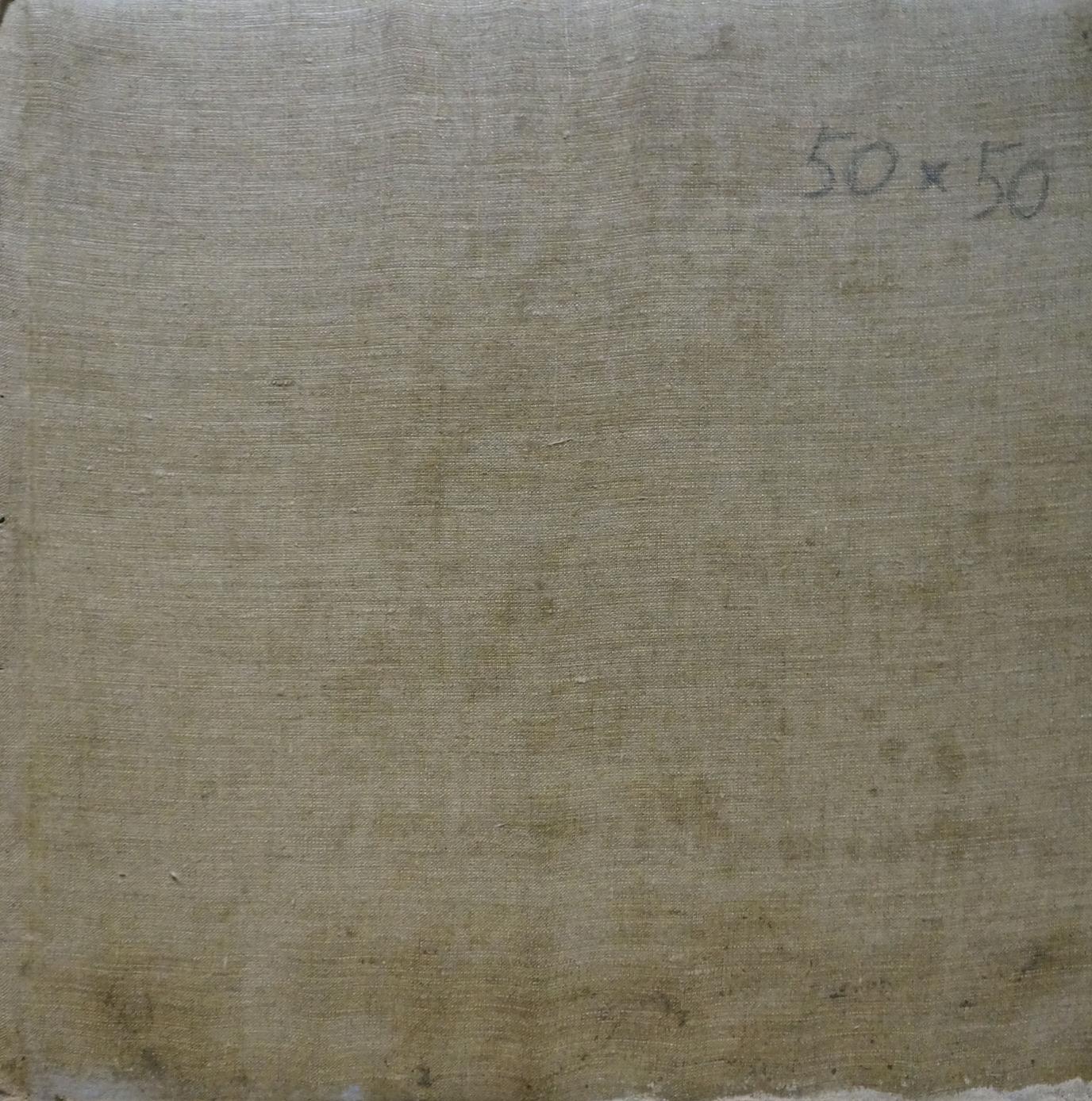 Back of beige linen canvas with woven texture for Alexander Minka autumn landscape oil painting